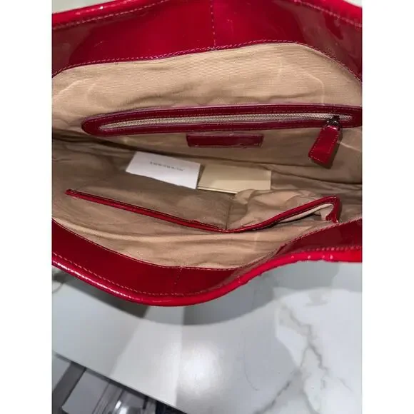 Burberry Nova Check Hobo Bag with Red Patent Trim Shoulder Bags